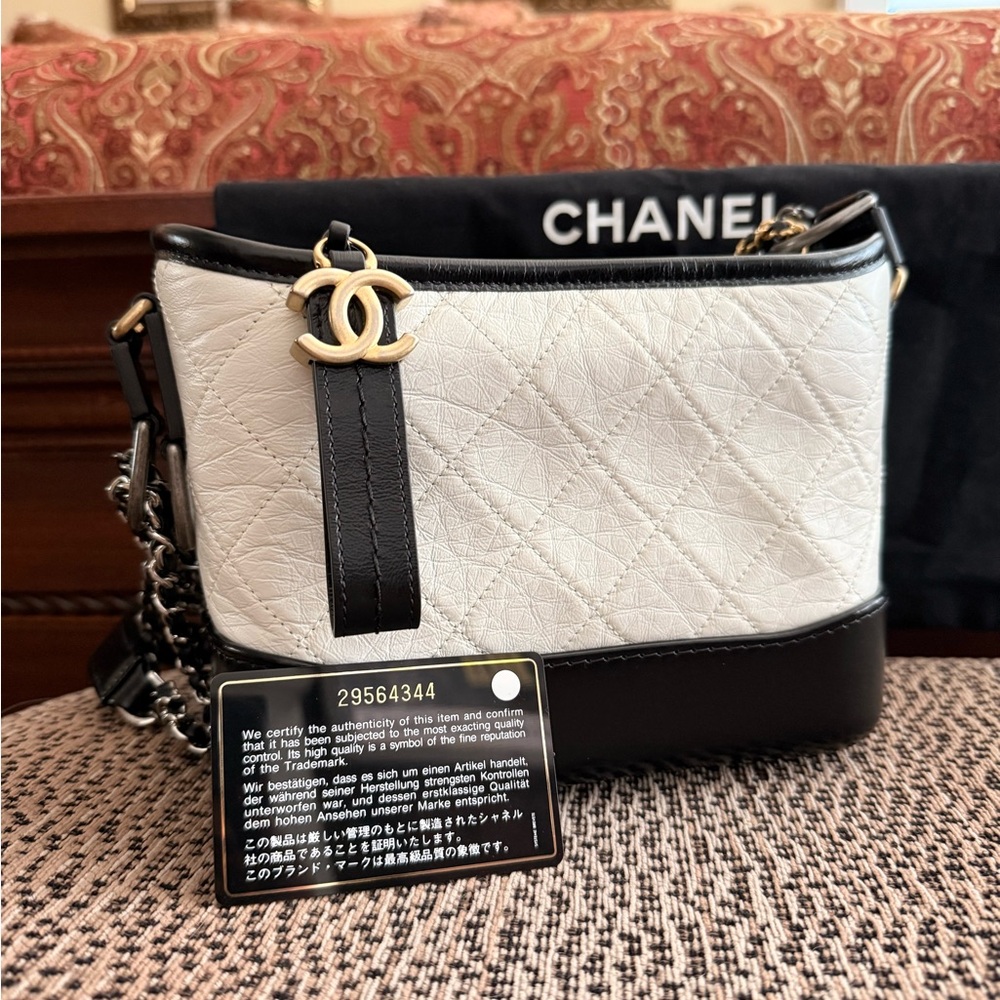 CHANEL White and Black Hobo Bag